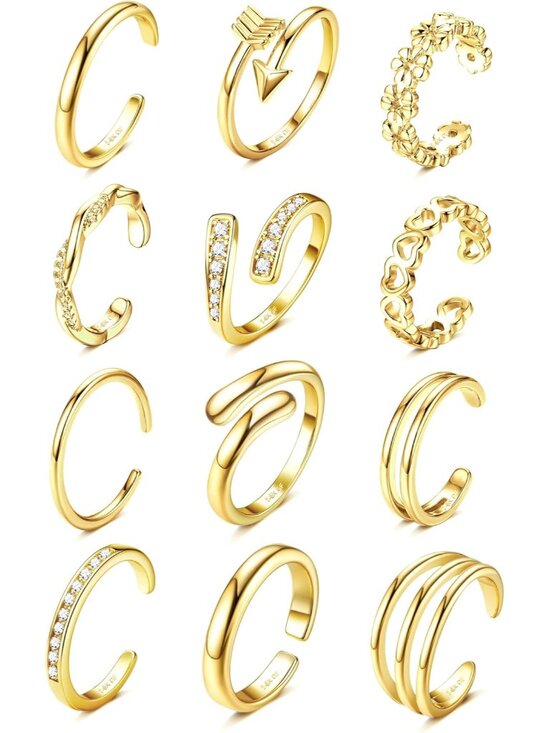 Jewelry - 12Pcs Toe Rings for Women - 14K Gold Filled Toe Ring Non Tarnish Adjustable Simp